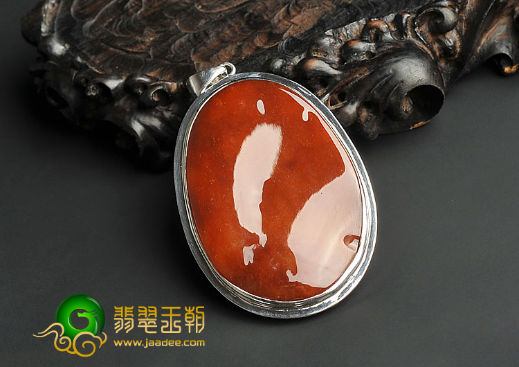 糯冰种红黄翡缅甸翡翠A货镶银胸坠