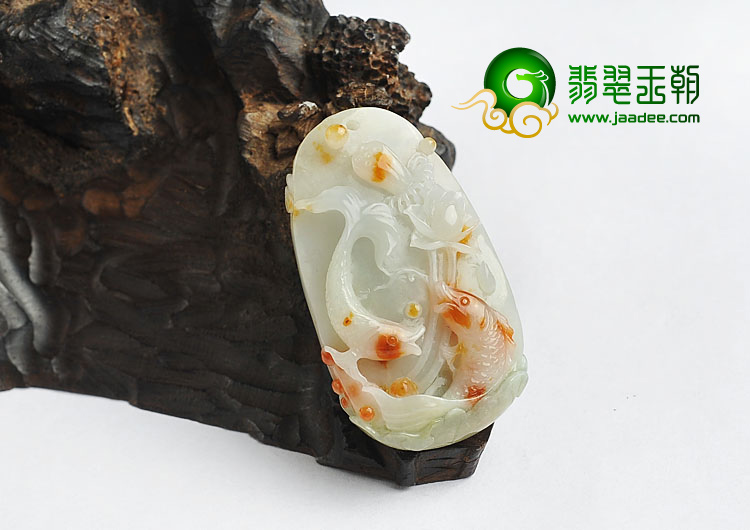 糯冰种飘花缅甸翡翠A货年年有余挂件