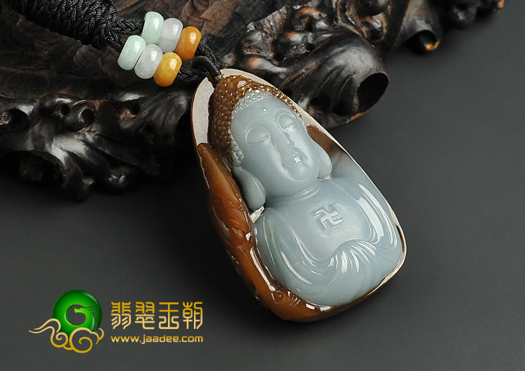 糯冰种褐黄翡晴水缅甸翡翠A货释迦牟尼头挂件