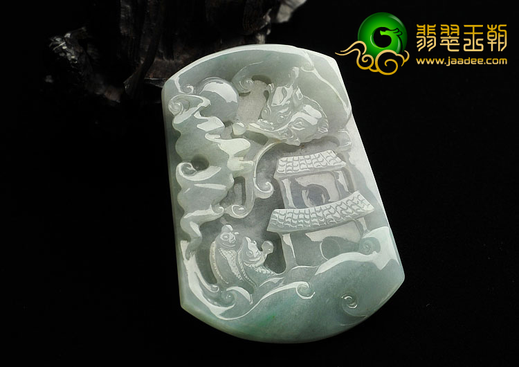 糯冰种晴水缅甸翡翠A货鱼跃龙门挂件