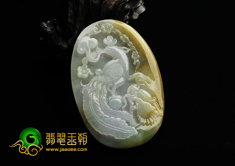 糯冰种晴水褐黄翡缅甸翡翠A货龙凤呈祥挂件