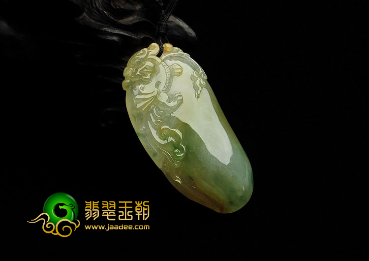糯冰种黄加绿缅甸翡翠A货福瓜挂件