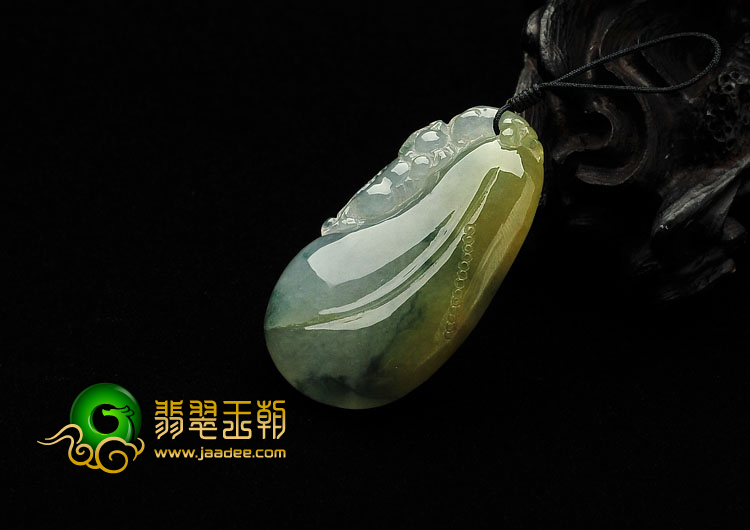糯冰种黄翡飘花缅甸翡翠A货福瓜挂件