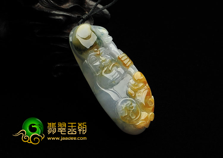 糯冰种褐黄翡飘花缅甸翡翠A货寿星挂件