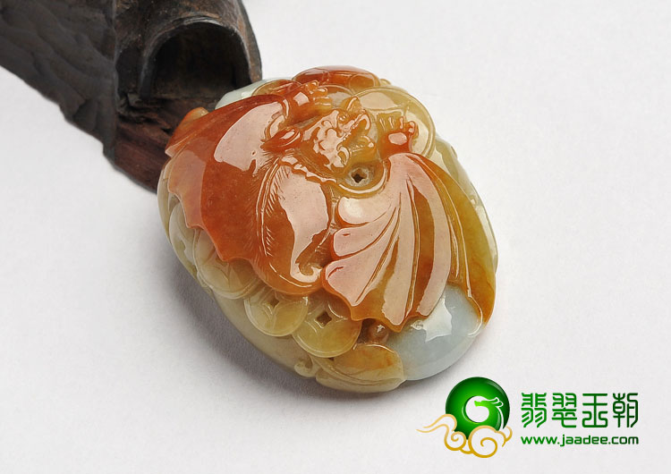 糯冰种红黄翡缅甸翡翠A货福在眼前挂件