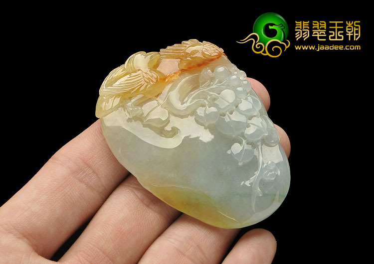 冰种红黄翡晴水缅甸翡翠A货喜上枝头挂件