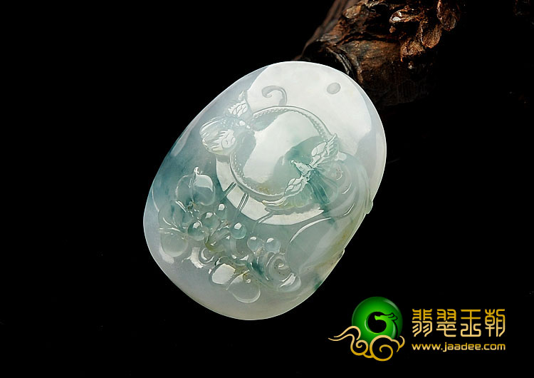 冰种飘花缅甸翡翠A货花开富贵挂件
