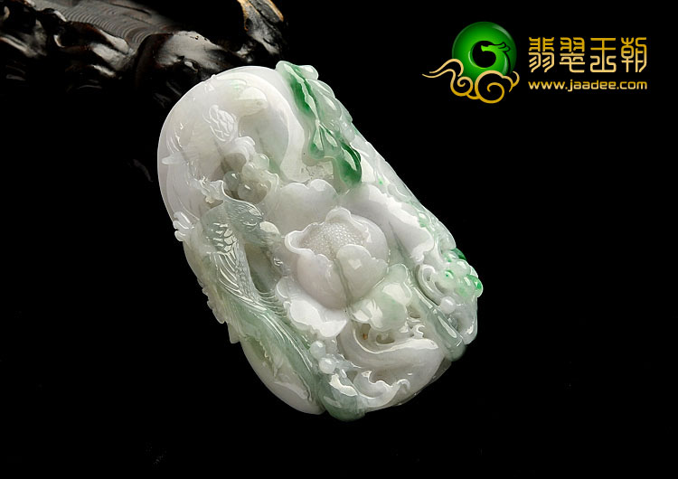 糯冰种飘花缅甸翡翠A货花开富贵挂件