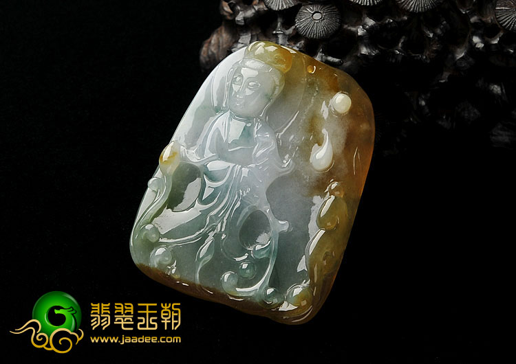 糯冰种三彩缅甸翡翠A货观音挂件