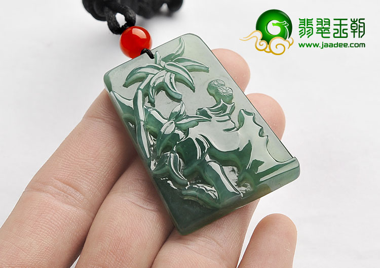 冰种蓝水缅甸翡翠A货竹报平安挂件