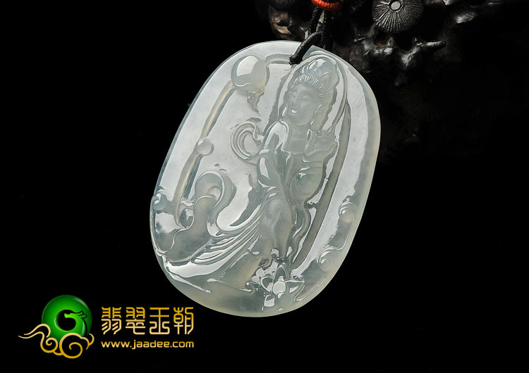 冰玻种晴水缅甸翡翠A货站观音挂件