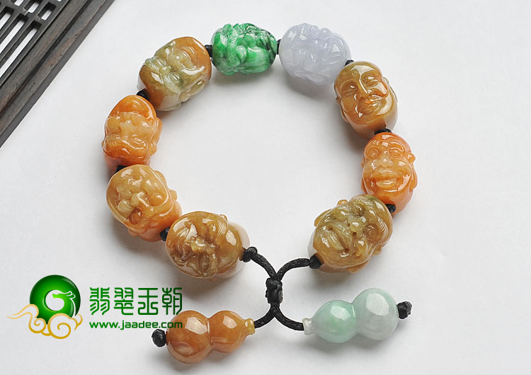 糯冰种三彩缅甸翡翠A货罗汉头手链