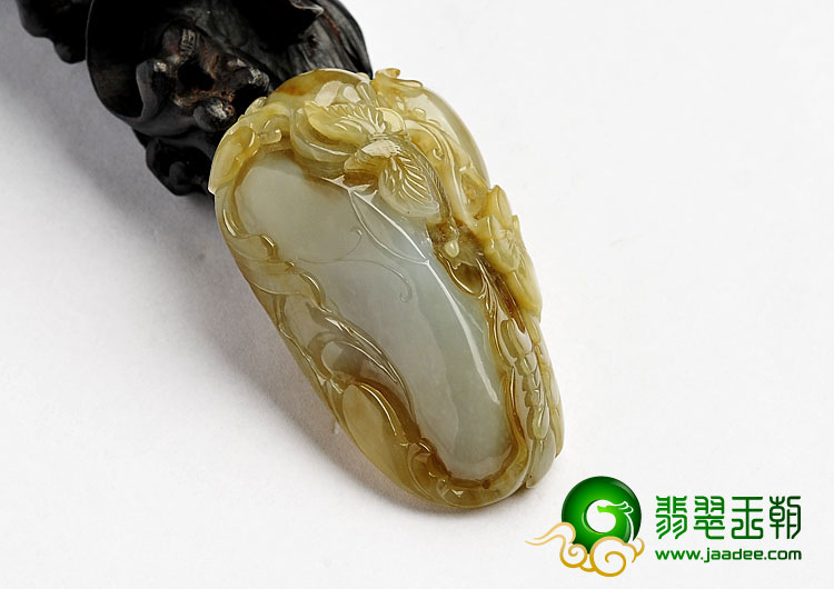 糯冰种褐黄翡缅甸翡翠A货花开富贵挂件