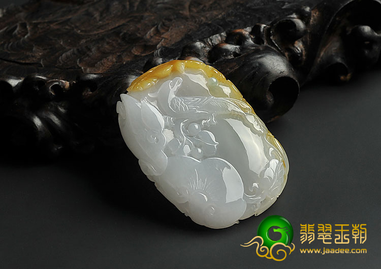 糯冰种黄翡缅甸翡翠A货喜上枝头挂件