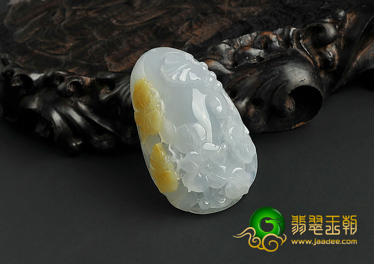 糯冰种晴水黄翡缅甸翡翠A货蝶恋花挂件