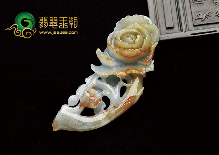 糯冰种褐黄翡缅甸翡翠A货花开富贵挂件