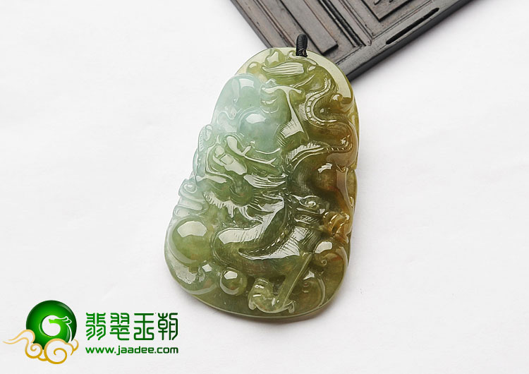 糯冰种晴水褐黄翡缅甸翡翠A货龙牌挂件