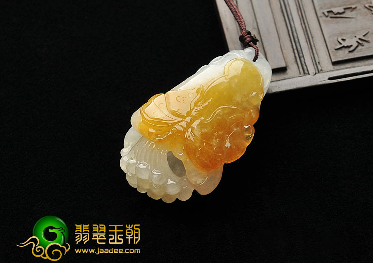 糯冰种晴水褐黄翡缅甸翡翠A货玉兰花挂件
