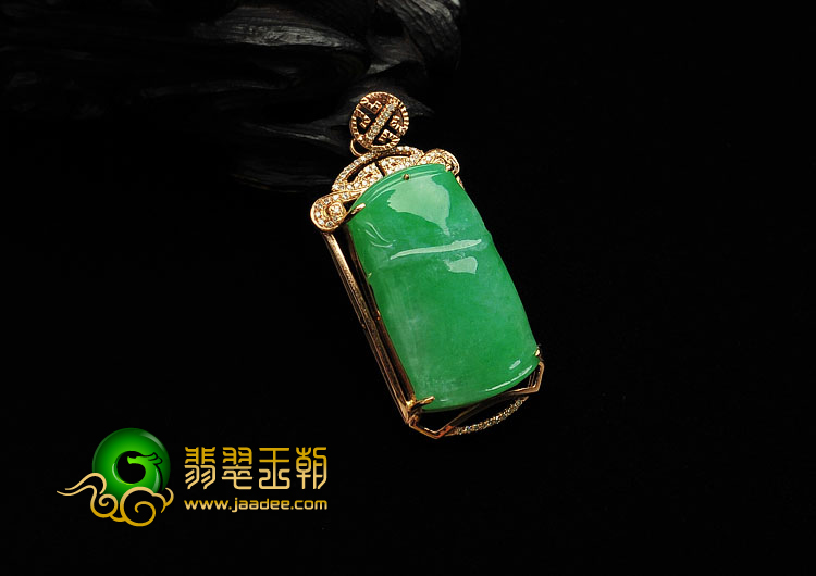 糯冰种翠色缅甸翡翠A货镶玫瑰金节节高胸坠（真钻）
