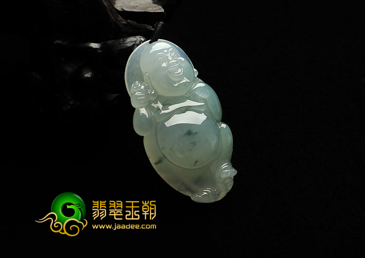 糯冰种飘花缅甸翡翠A货站佛挂件