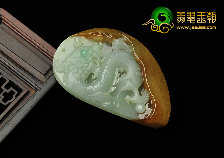 糯冰种晴水褐黄翡缅甸翡翠A货仿古龙挂件