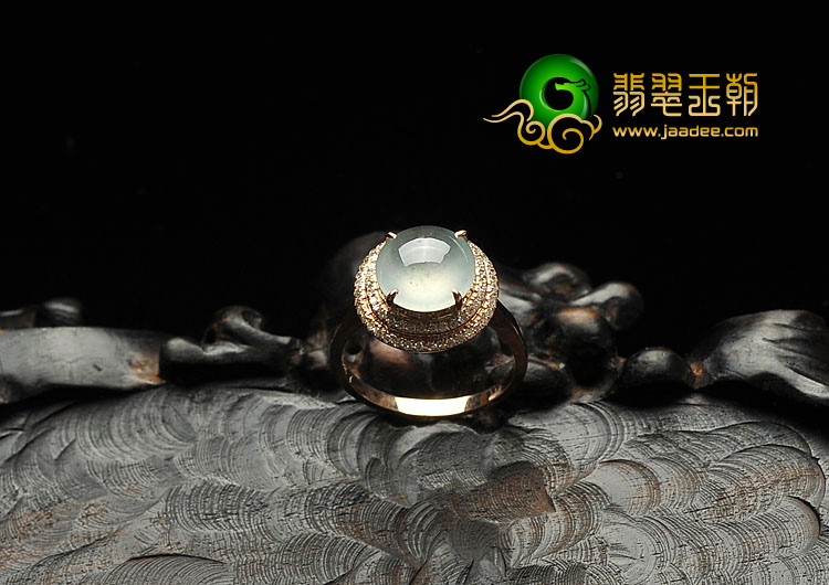 冰玻种晴水缅甸翡翠A货镶玫瑰金戒指（真钻）