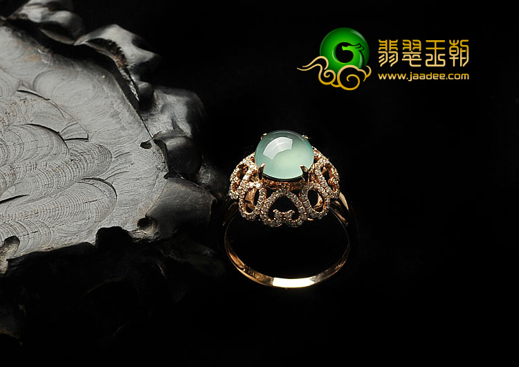 (超值推荐)玻璃种晴水缅甸翡翠A货镶玫瑰金戒指（真钻）