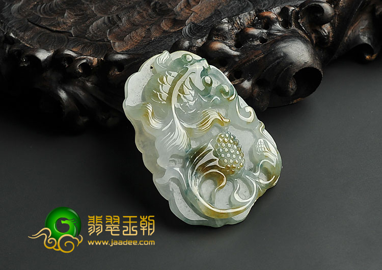 糯冰种黄翡飘花缅甸翡翠A货金玉满堂挂件
