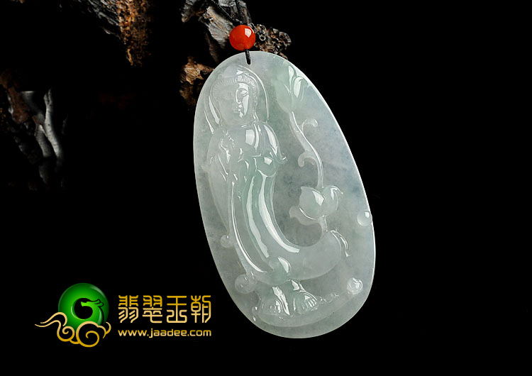 (超值推荐)冰种略飘花缅甸翡翠A货站观音挂件