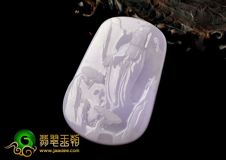 糯冰种紫罗兰缅甸翡翠A货站观音挂件
