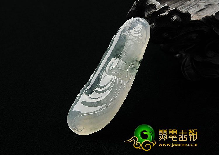 冰种飘花缅甸翡翠A货观音挂件