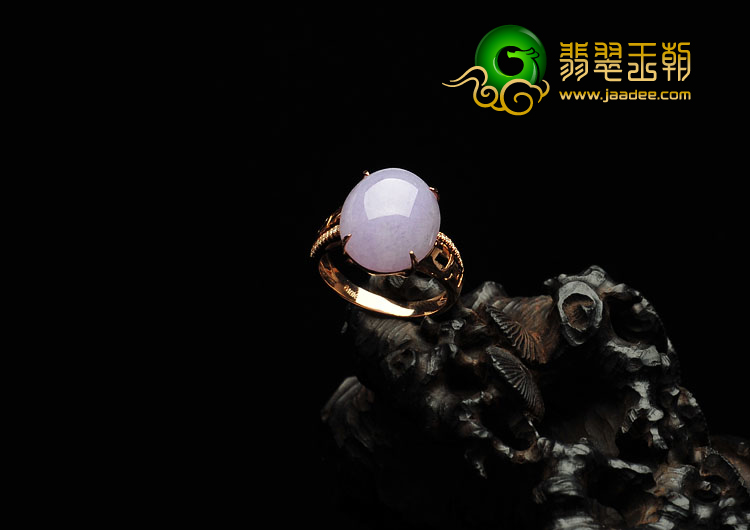 糯冰种紫罗兰缅甸翡翠A货镶玫瑰金戒指（真钻）