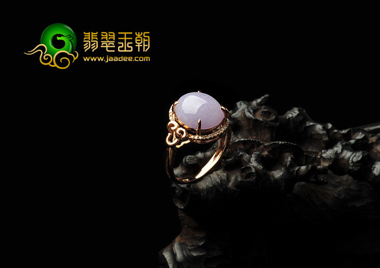 糯冰种紫罗兰缅甸翡翠A货镶玫瑰金戒指（真钻）