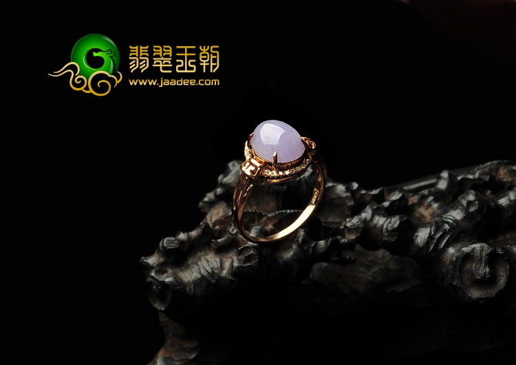 糯冰种紫罗兰缅甸翡翠A货镶玫瑰金戒指（真钻）