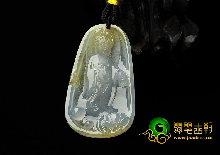 冰种黄翡缅甸翡翠A货站观音挂件