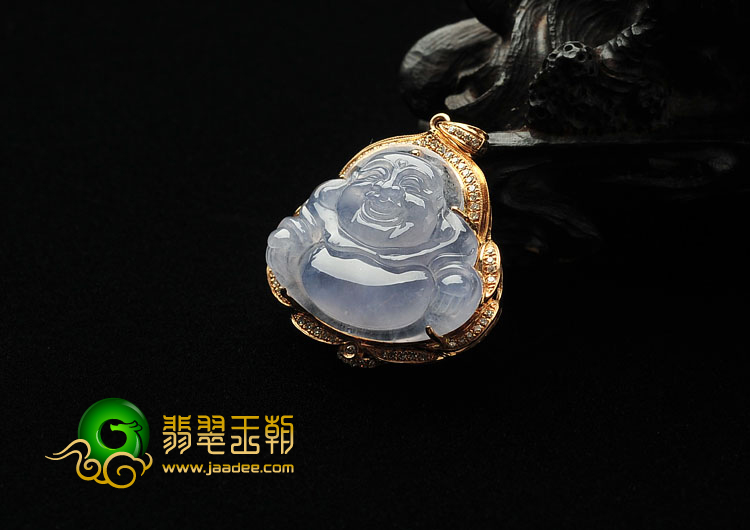 冰种紫罗兰缅甸翡翠A货镶玫瑰金玉佛胸坠（真钻）