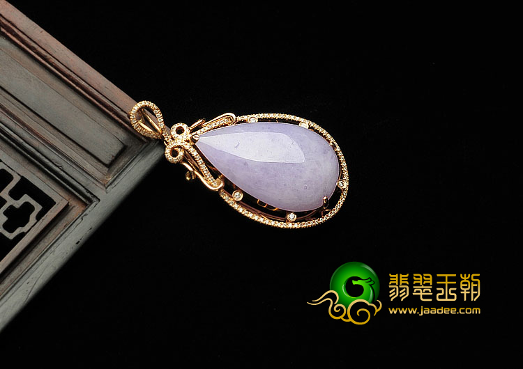 糯冰种紫罗兰缅甸翡翠镶玫瑰金水滴胸坠（真钻）