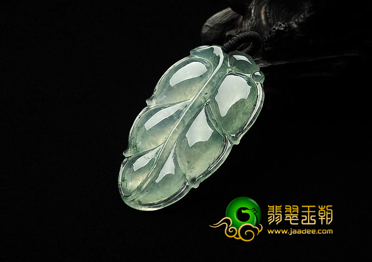 冰种飘花缅甸翡翠A货叶子挂件