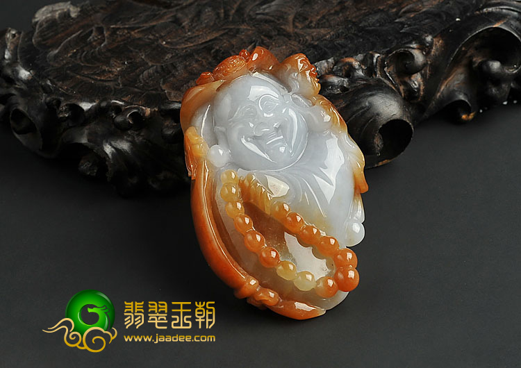 糯冰种红黄翡缅甸翡翠A货纳福挂件