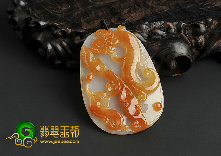 糯冰种红黄翡缅甸翡翠A货龙凤呈祥挂件