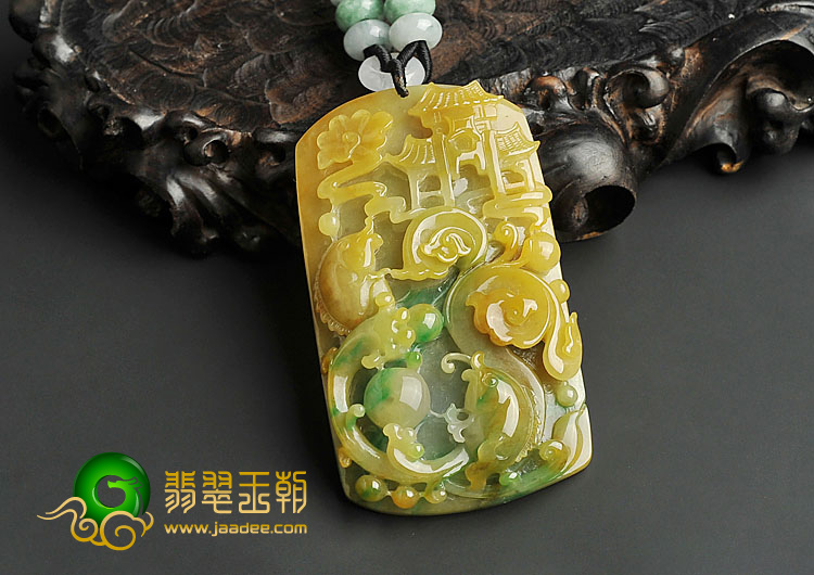 糯冰种黄加绿缅甸翡翠A货鱼跃龙门挂件