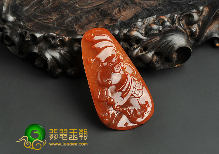 糯冰种红翡缅甸翡翠A货福在眼前挂件