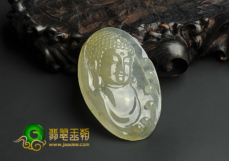 冰种黄翡缅甸翡翠A货释迦牟尼头挂件