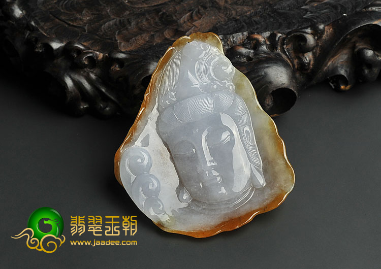 糯冰种褐黄翡缅甸翡翠A货观音头挂件