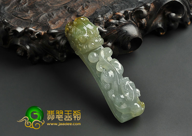 糯冰种褐黄翡缅甸翡翠A货龙钩挂件