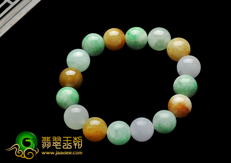 糯冰种三彩缅甸翡翠A货手链