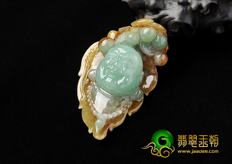 糯冰种晴水褐黄翡缅甸翡翠A货佛头挂件