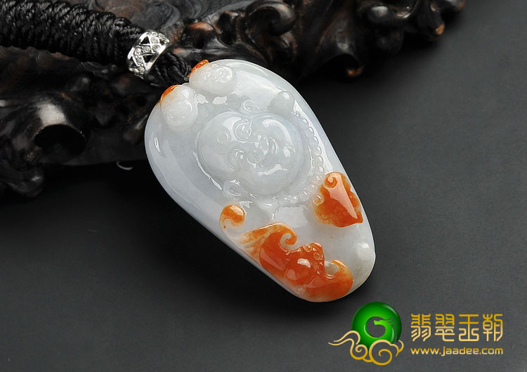 糯冰种红黄翡缅甸翡翠A货纳福挂件