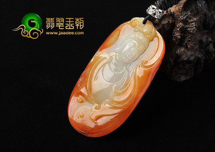 冰种红黄翡缅甸翡翠A货观音挂件
