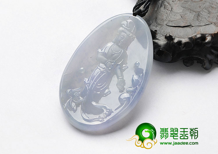 冰种紫罗兰缅甸翡翠A货站观音挂件